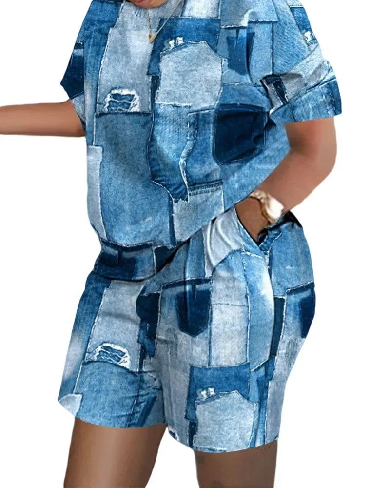 Women's Summer Letter Print T-Shirt & Shorts Set - Casual 2 Piece Outfit - TNH apparel