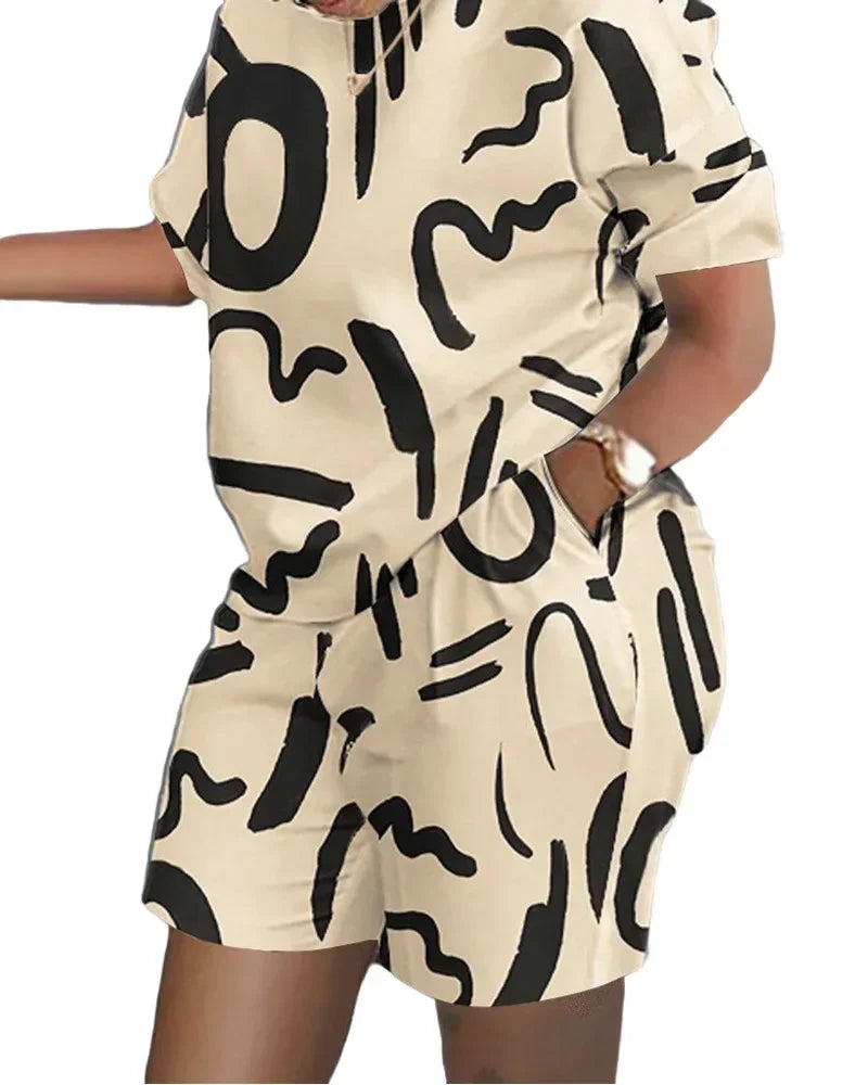 Women's Summer Letter Print T-Shirt & Shorts Set - Casual 2 Piece Outfit - TNH apparel