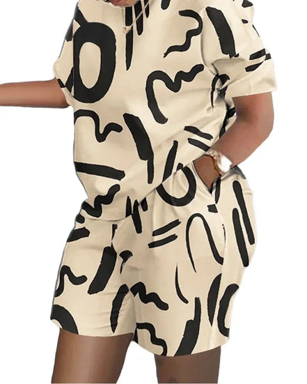 Women's Summer Letter Print T-Shirt & Shorts Set - Casual 2 Piece Outfit - TNH apparel