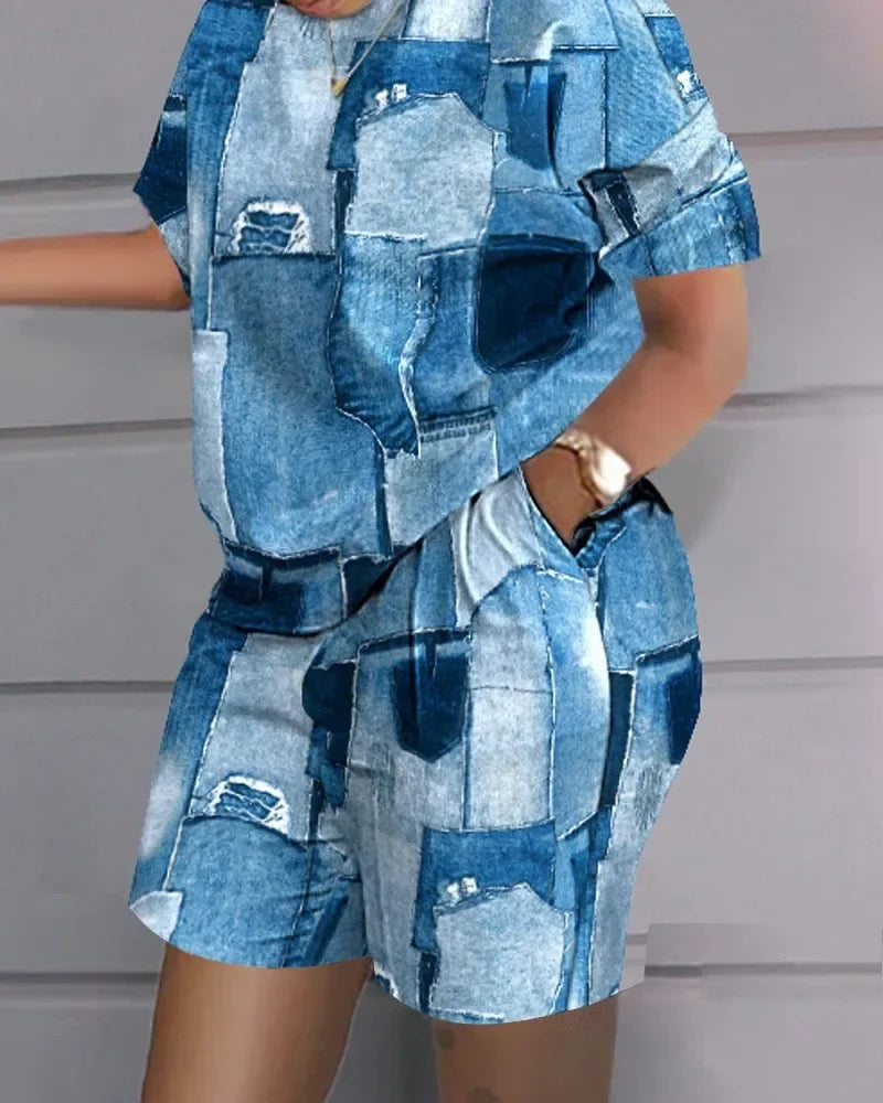 Women's Summer Letter Print T-Shirt & Shorts Set - Casual 2 Piece Outfit - TNH apparel