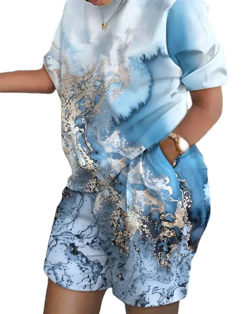 Women's Summer Letter Print T-Shirt & Shorts Set - Casual 2 Piece Outfit - TNH apparel