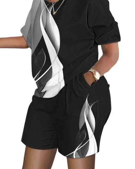 Women's Summer Letter Print T-Shirt & Shorts Set - Casual 2 Piece Outfit - TNH apparel