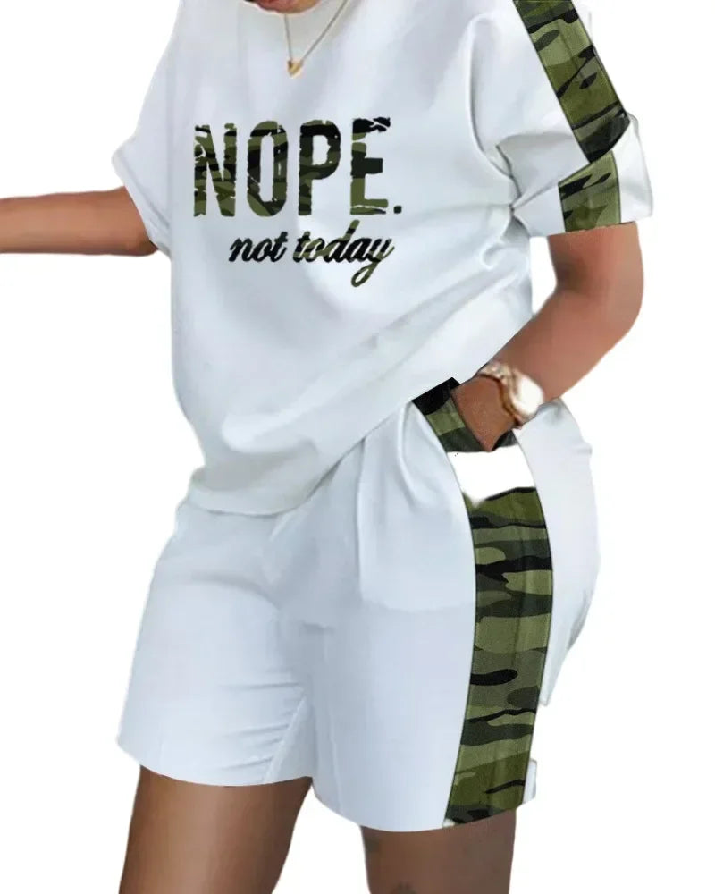 Women's Summer Letter Print T-Shirt & Shorts Set - Casual 2 Piece Outfit - TNH apparel