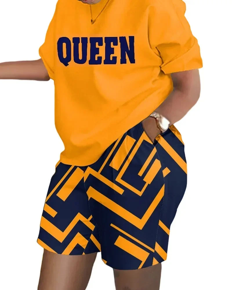 Women's Summer Letter Print T-Shirt & Shorts Set - Casual 2 Piece Outfit - TNH apparel
