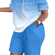 Women's Summer Letter Print T-Shirt & Shorts Set - Casual 2 Piece Outfit - TNH apparel