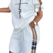 Women's Summer Letter Print T-Shirt & Shorts Set - Casual 2 Piece Outfit - TNH apparel