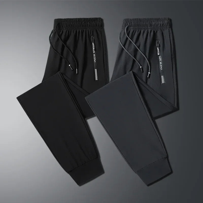 Men's Ice Silk Elastic Sports Pants - Lightweight Casual Trousers 8XL - TNH apparel
