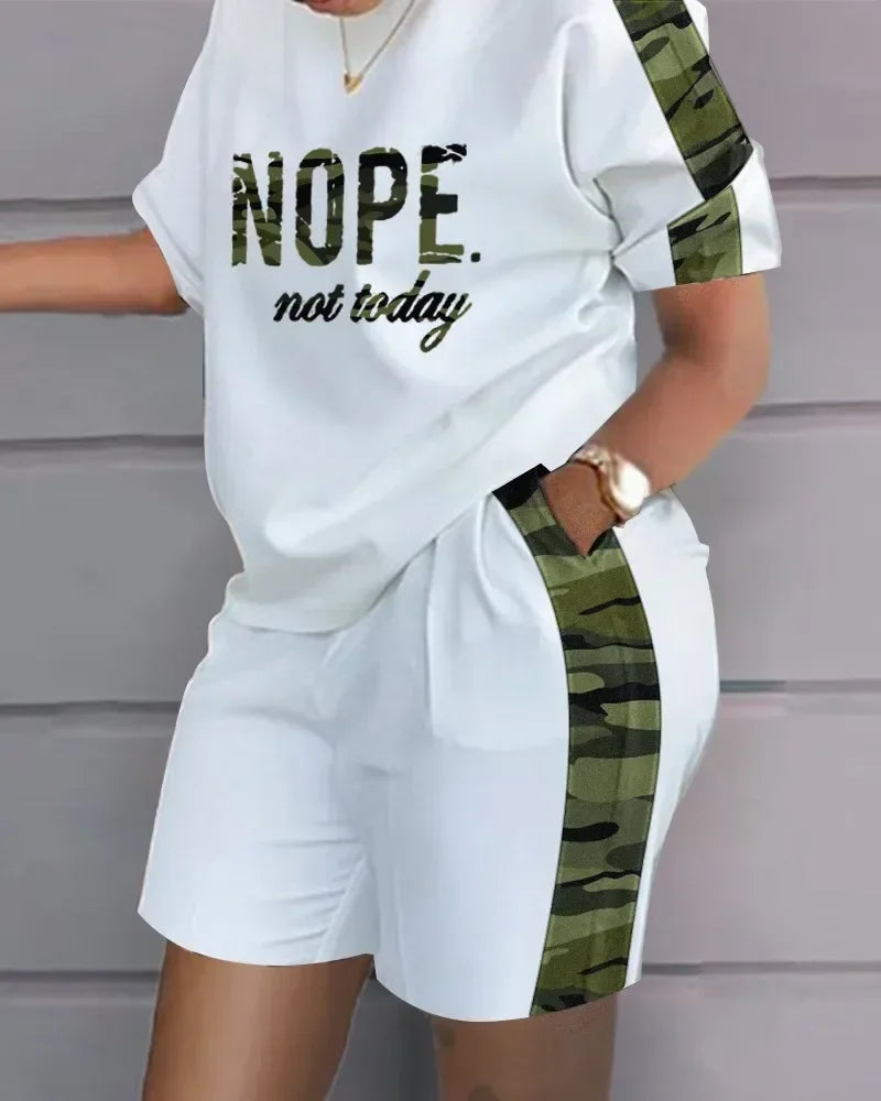 Women's Summer Letter Print T-Shirt & Shorts Set - Casual 2 Piece Outfit - TNH apparel