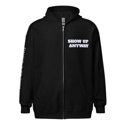 Product mockupUnisex heavy blend zip hoodies Show Up motivational hoodies 