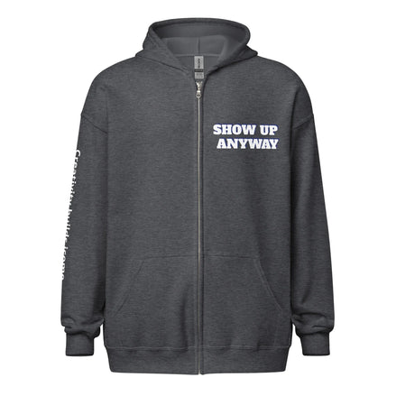 Product mockupUnisex heavy blend zip hoodies Show Up motivational hoodies 