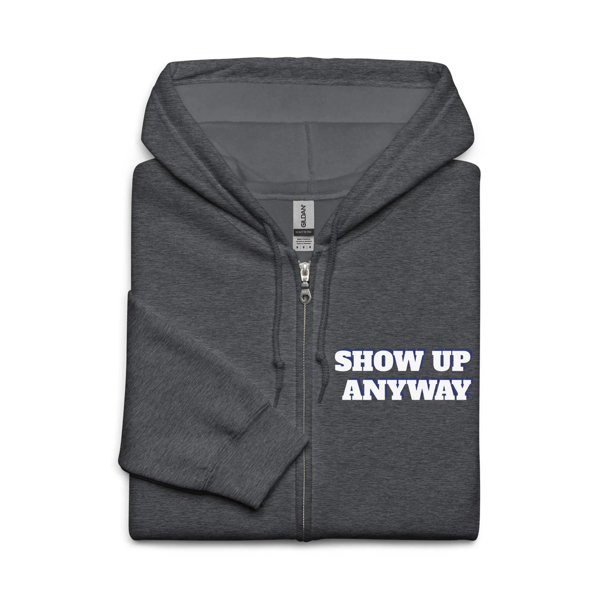 Product mockupUnisex heavy blend zip hoodies Show Up motivational hoodies 